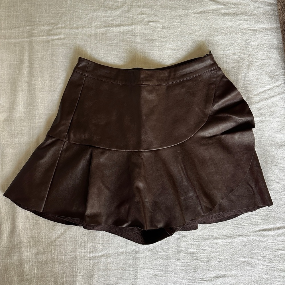 Vestique Brown Faux Leather Skort